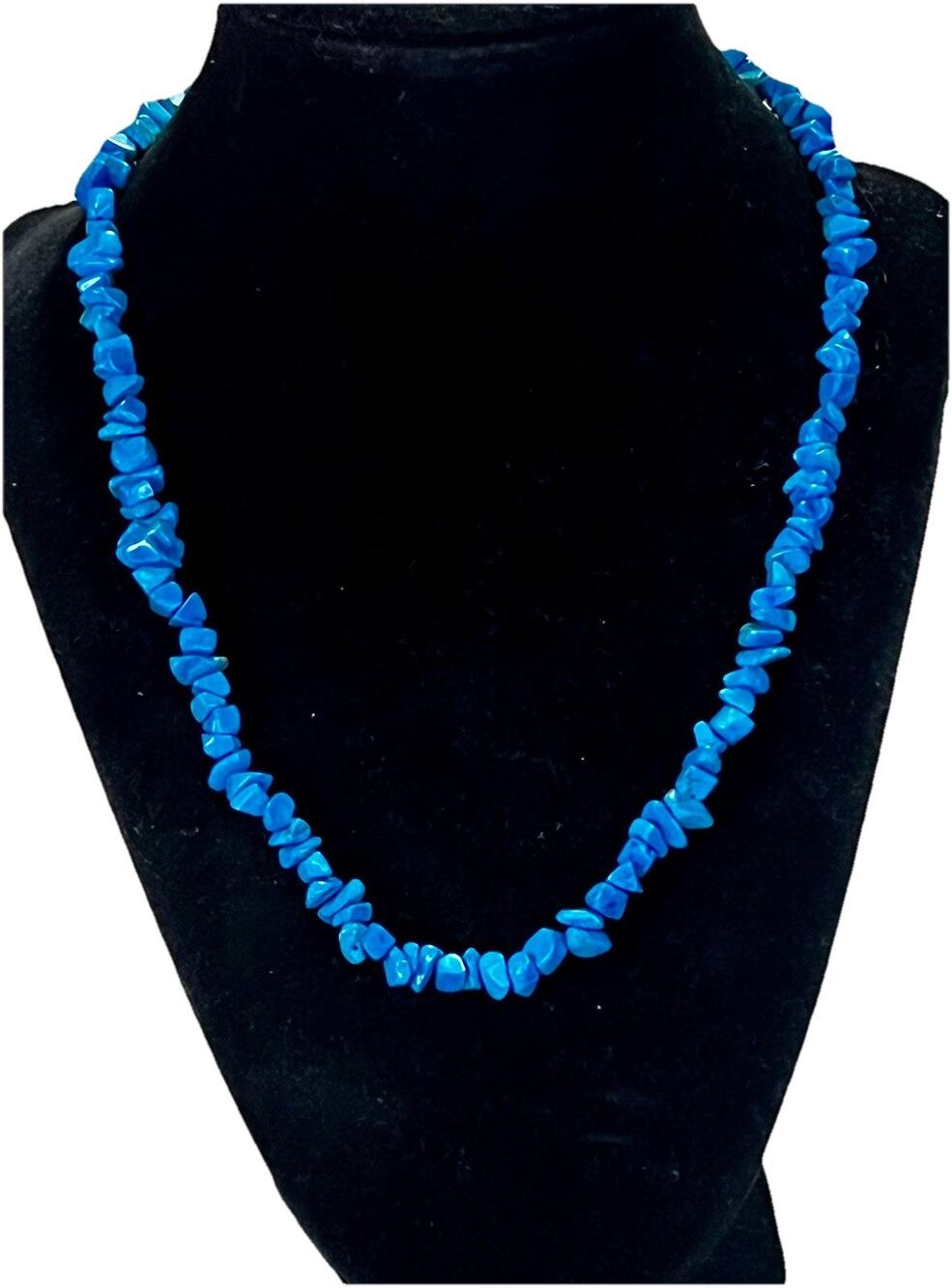 VTG Blue Turquoise Howlite Beaded Necklace Natural Semi-Precious Gemstone Beads